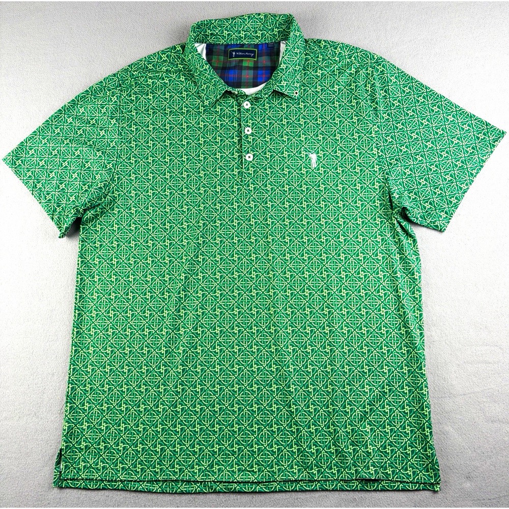 William Murray Golf Polo Shirt Green Geometric Print Men's XL Performance